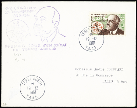 TAAF n°1 OBL CAD "Archipel Kerguelen TAAF" (23.3.56) sur env Scotem (acheminé par l'aviso Lapérouse). TB