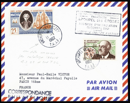 TAAF n°1 OBL CAD "Archipel Kerguelen TAAF" (23.3.56) sur env Scotem (acheminé par l'aviso Lapérouse). TB