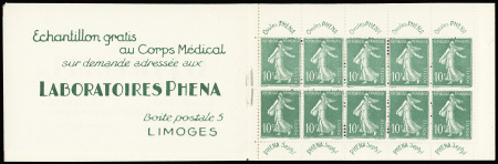 N°188-C 2, Carnet Phena 10 timbres de1927. TB