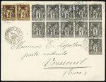 N°83, bloc de 11 + n°85 en paire OBL CAD "Deville les Rouen Seine Infre" (1897) sur lettre. TB