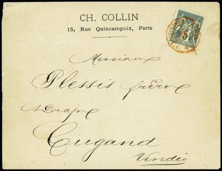 N°75 OBL CAD rouge "Imprimés Paris P.P.3" (1877) sur lettre. TB