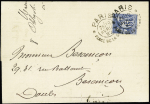 N°90 OBL grand CAD d'essai sans cercle extérieur "Paris place de la Bourse" (19 avril 1880 - De Beaufond n°665) sur lettre. TB