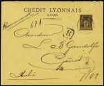 N°99, 75c violet sur orange OBL Lyon (1896) seul sur lettre recommandée pour Gênes (Italie). TB