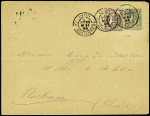 N°54 OBL "Lyon La Guillotière" (1894) sur env entier postal 5c Sage, AFF Cérès-Sage tardif. TB
