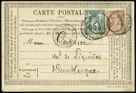 N°54 + 64 OBL CAD ambulant "Paris à Erquelines" (1876) sur carte postale précurseur pour Dunkerque, AFF composé Cérès-Sage. TB