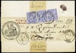 N°78, bande de 3, OBL T17 "Toulon-s-Mer (78)" (1876) sur pli recommandé du tribunal de 1ère instance avec mention manuscrite "décédé". TB