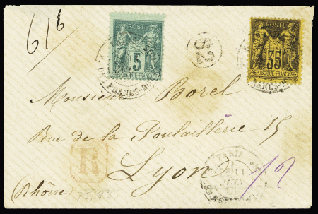 N°75 + 93 OBL CAD "Paris R. des Francs Bourgeaois" (1891) sur une petite lettre recommandée. TB