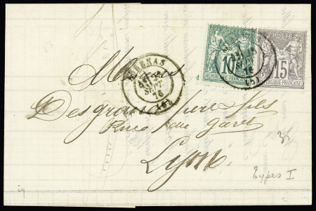 N°65 + 66 OBL T17 "Aubenas (6)" (1876) sur lettre. TB