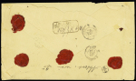 N°82, 3 pièces + 75 + 94 + 95, 5F violet OBL T18 "Tarbes Hautes Pyrénées (1886) sur lettre chargée (VD 7000F). Rare et TB