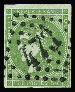N°42B 5c vert-jaune, Report 2, obl. GC 473 de Biarritz