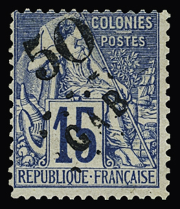 N°4 50 sur 15c bleu, *, TB, R (tirage 300). Signé
