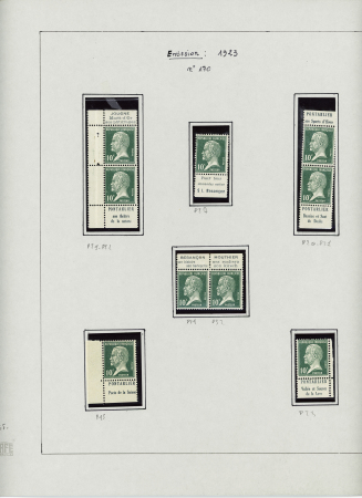 N°170 10c vert Pasteur, étude de 33 timbres, avec