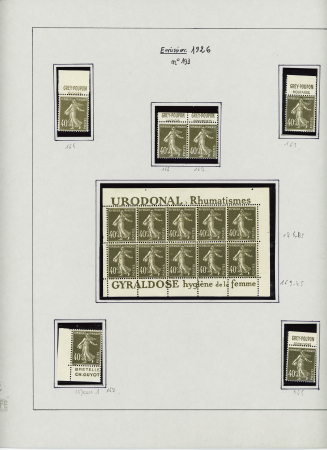 N°193 40c brun-olive Semeuse, étude de 16timbres,