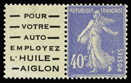 N°237, 40c bleu type Semeuse, P144 avec bande publicitaire