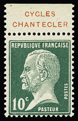 N°170, 10c vert type Pasteur, bande publicitaire avec