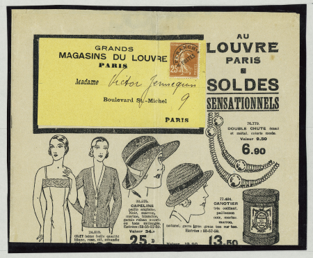 N° 57 préoblitéré 25c. jaune-brun type Semeuse, catalogue publicitaire du Grands Magasins du Louv