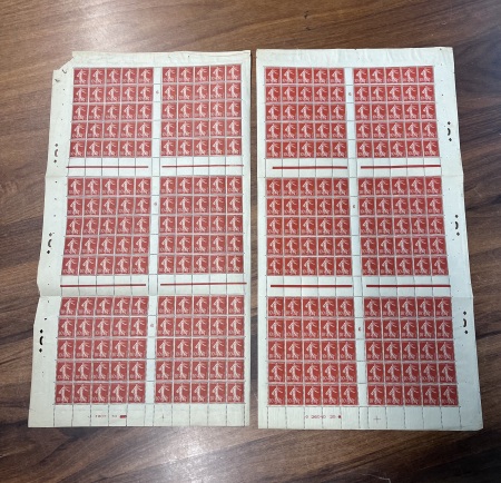 N°135 Semeuse 10c avec chiffres maigres, 2 feuilles