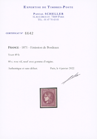 N°49 80c rose, neuf avec légère trace de charnière,