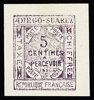 TAXE N°1 5c violet, grandes marges, neuf **, très