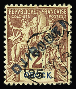 N°2 25c sur 2c lilas-brun sur paille, obl. càd ondulé,