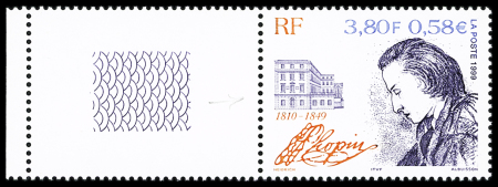 N°3287a 3f80 (0.58€) Chopin, variété sans le bleu,