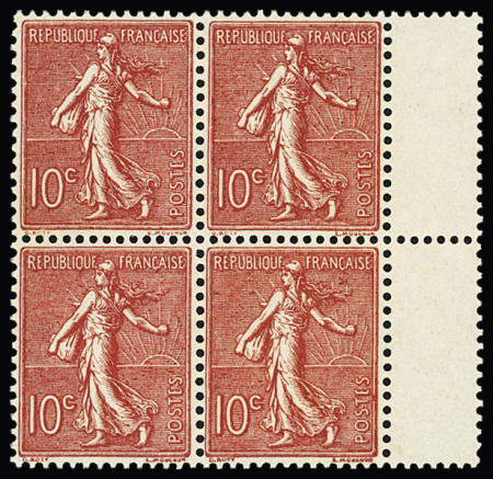 N°129c 10c rose foncé, Type III, en bloc de 4 bdf,