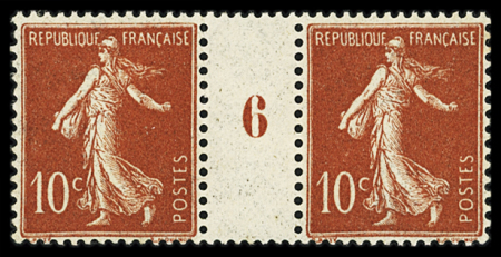 N°135 10c rouge en paire avec millésime 6, **, TTB