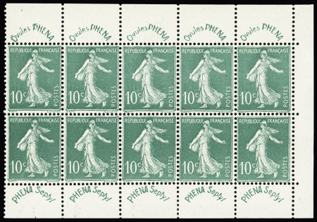 N°188 Phéna, 10c vert en feuillet de 10 exemplaires