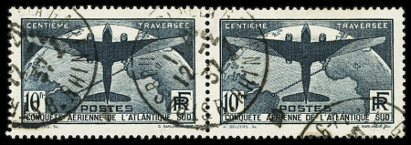N°321 10f Atlantique Sud en paire obl. càd Strasbourg,