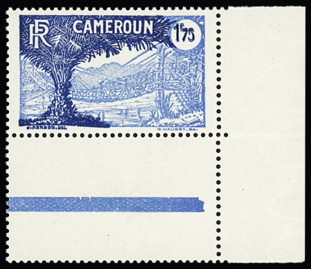 N°147a 1f75 bleu clair et bleu, variété double impression