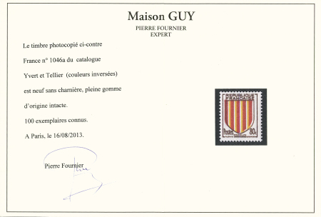 N°1046a 80c Roussillon, variété couleurs inversées,