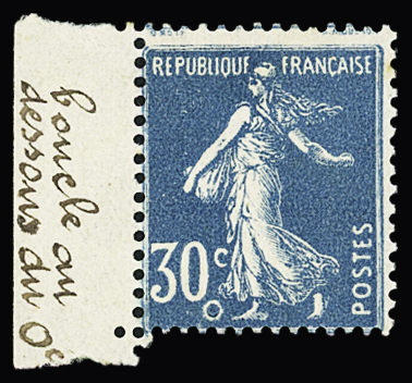N°192 30c bleu, variété bel anneau-lune sous "30c",