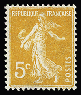 N°158 5c orange, variété grosse chenille sur le