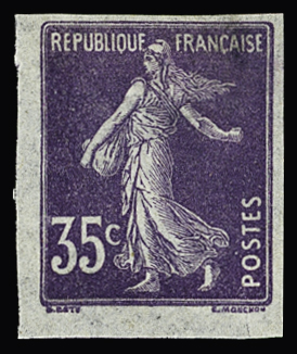 N°142 35c violet, essai en violet sur papier pelure,