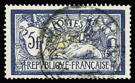 N°123 5f bleu et chamois, FAUX FORBIN, obl., TB, R