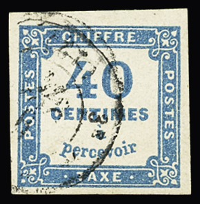 N°7 40c bleu, obl. càd, TTB. Signé A.Brun