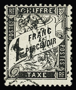 N°22 1f noir, obl. càd, TTB. Signé JF.Brun