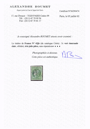 N°42Bi 5c vert émeraude clair, Report 2, obl. GC