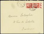 N°6 50c rose-rouge, paire avec surcharge de COUDEKERQUE,