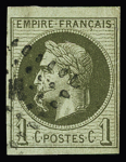 N°7a 1c vert-olive, variété "à la cigarette", obl.,