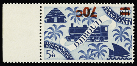 N°256a 70c sur 5c bleu-gris, variété surcharge renversée,