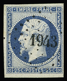N°15 25c bleu obl. PC 1943 de Mazamet (Tarn), TTB.