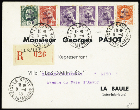 LA BAULE 6 timbres surchargées Croix de Lorraine obl.