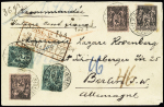 Allemagne : n°75, 2 pièces + 97, 3 pièces OBL CAD "G Paris G affranchissements" (1894) sur lettre chargée du 2ème échelon de poids pour Berlin. TB