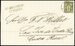 San Jose de Costa-Rica : n°72, 1F bronze, OBL CAD "Paris PL. de la Bourse" (1880) seul sur lettre avec griffe privée noire "Via Southampton et Panama". TB