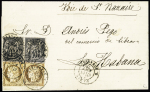 Cuba : n°38, 2 pièces + 89 en paire OBL CAD "Paris R.Bonaparte" (1877) sur lettre du 1er échelon de poids au tarif U.G.P du 1.5.77 pour paquebots partant de France (Sant-Nazaire) popur l'île de Cuba, jolie pièce rar