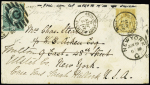 Etats-Unis : n°92 OBL CAD "Dinan Cotes du Nord" (1882) en mixte avec USA n°41, 3c vert  sur lettre réexpédiée à Multon avec mention manuscrite "care Mis Sarah Wallock" (aux bons soins de Madame Sarah Wallock). RR e