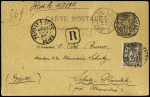 Egypte : n°97 OBL CAD "Neuilly-s-Seine Seine" (1892) sur entier carte postale recommandée 10c sage pour Schutz-Ramleh près Alexandrie. TB