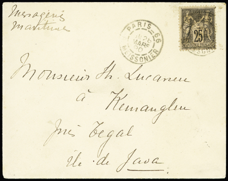 Indonésie : n°97 OBL CAD "Paris 96 R.Meissonier" (1890) sur lettre pour Kenmangien (Java). RR et TB