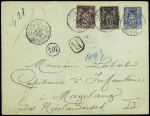 Malaisie : n°89 + 97 OBL "Paris 104 av. Bosquet" (1894) sur env. entier postal 15c sage recommandé du 1er échelon de poids pour Magelang. RR et TB